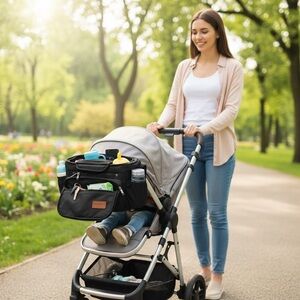 Momcozy Stroller Caddy Organizer With Cup Holders Black